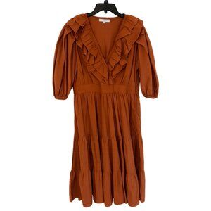 Ivy City Co. Ruffle Tiered Midi Dress – Rust Brown – Size XXL